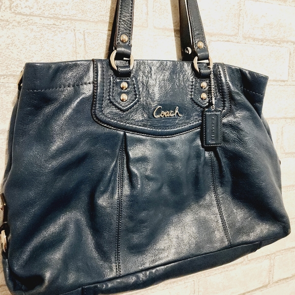 Coach Dark Teal Leather Tote - Picture 8 of 10